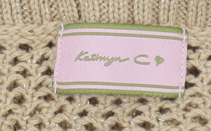 Kathryn C Womens Beige Cowl Neck Open Knit Pullover Jumper Size M