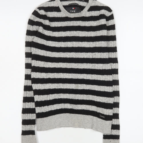Superdry Womens Grey Black Striped Wool Cashmere Long Sleeve Knit Top XS