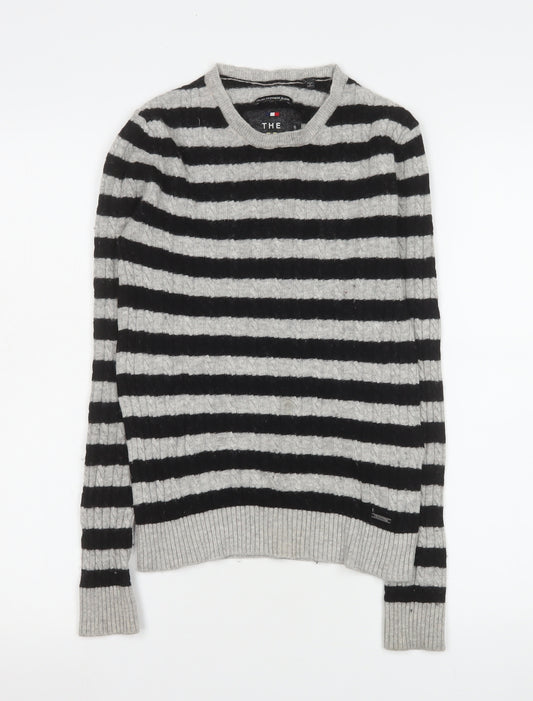 Superdry Womens Grey Black Striped Wool Cashmere Long Sleeve Knit Top XS