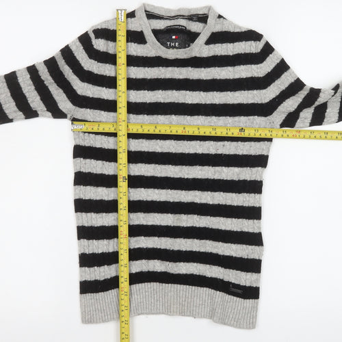 Superdry Womens Grey Black Striped Wool Cashmere Long Sleeve Knit Top XS