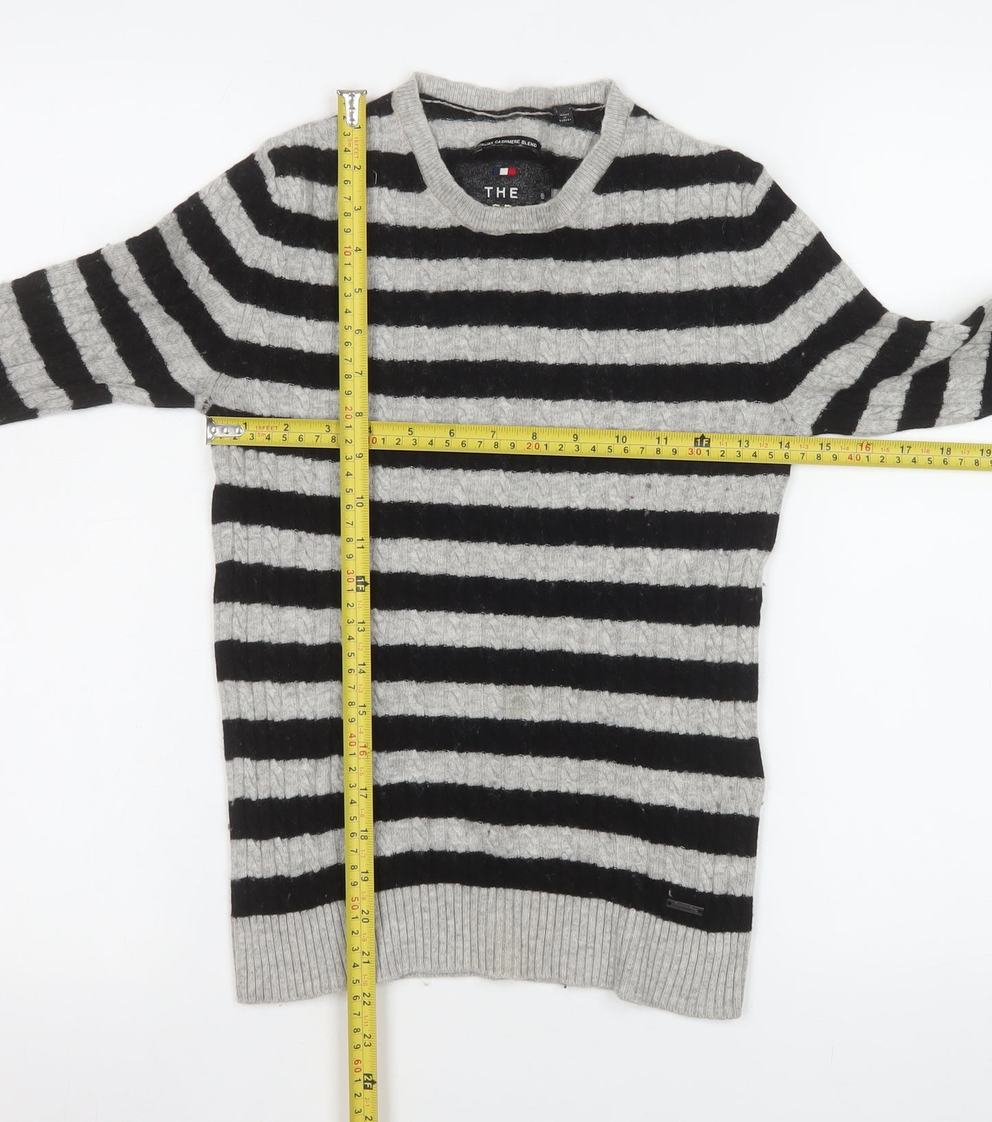 Superdry Womens Grey Black Striped Wool Cashmere Long Sleeve Knit Top XS