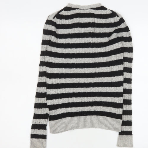 Superdry Womens Grey Black Striped Wool Cashmere Long Sleeve Knit Top XS