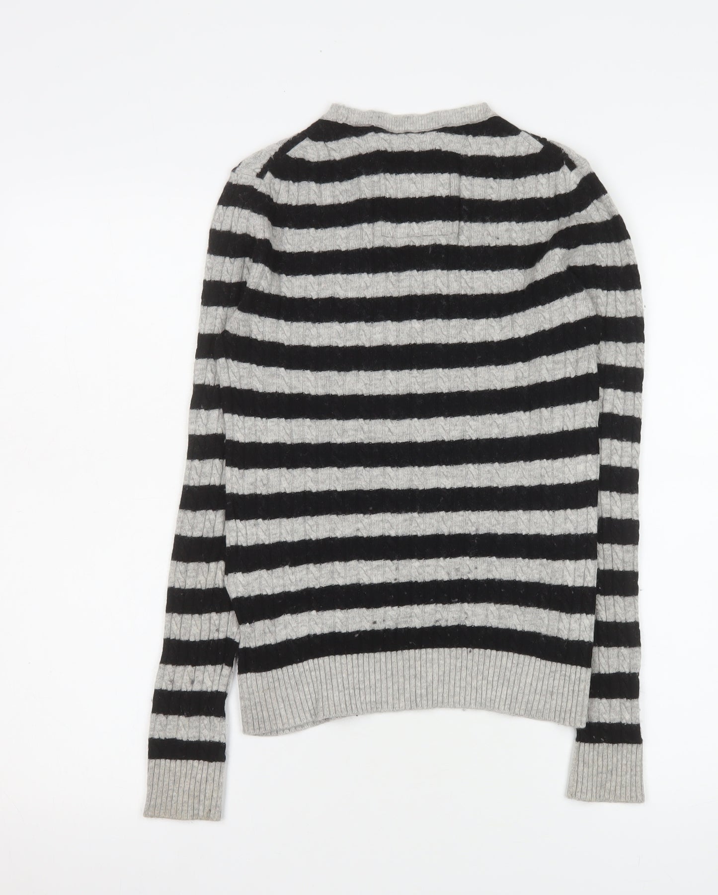 Superdry Womens Grey Black Striped Wool Cashmere Long Sleeve Knit Top XS