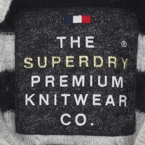 Superdry Womens Grey Black Striped Wool Cashmere Long Sleeve Knit Top XS