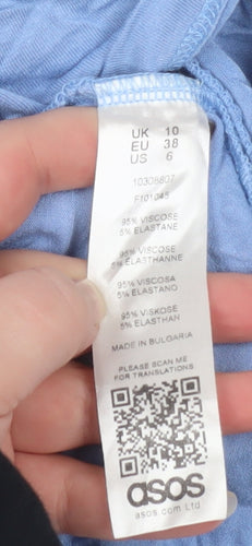 ASOS Women Blue Short Sleeve Tunic Top UK 10 Viscose Blend