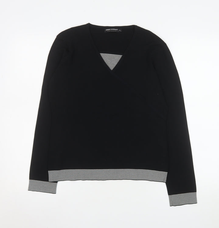 Debbie Morgan Women’s Black Wrap Knit Top Size L Viscose Blend Long Sleeve