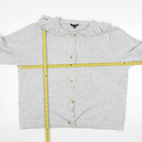 JD Williams Women Grey Cardigan Size 16/18 Button Front Ruffle Collar Knit