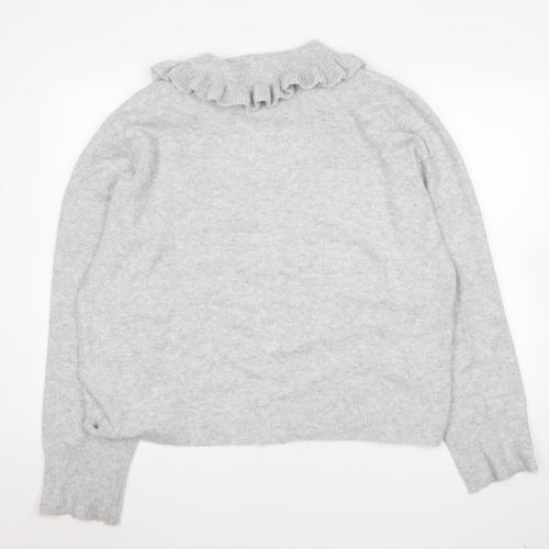 JD Williams Women Grey Cardigan Size 16/18 Button Front Ruffle Collar Knit