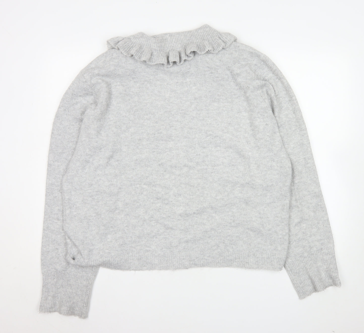 JD Williams Women Grey Cardigan Size 16/18 Button Front Ruffle Collar Knit