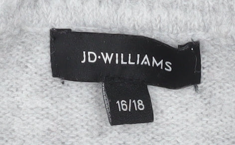 JD Williams Women Grey Cardigan Size 16/18 Button Front Ruffle Collar Knit