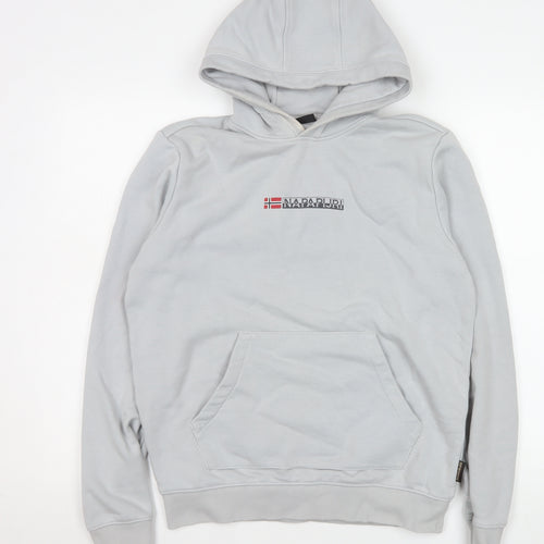 Napapijri Men's Grey Pullover Hoodie S Regular Fit Fleece Logo