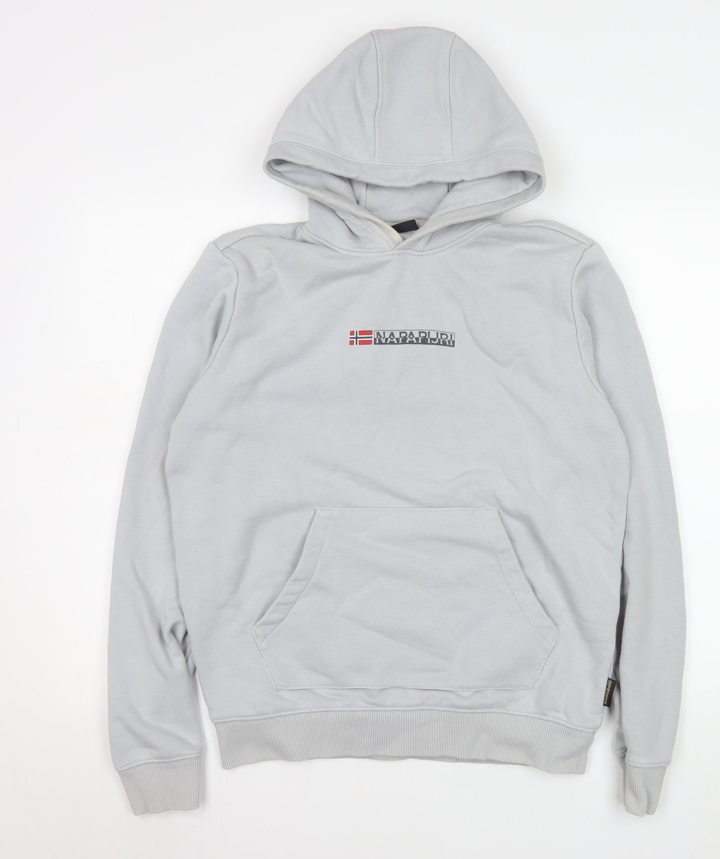 Napapijri Men's Grey Pullover Hoodie S Regular Fit Fleece Logo