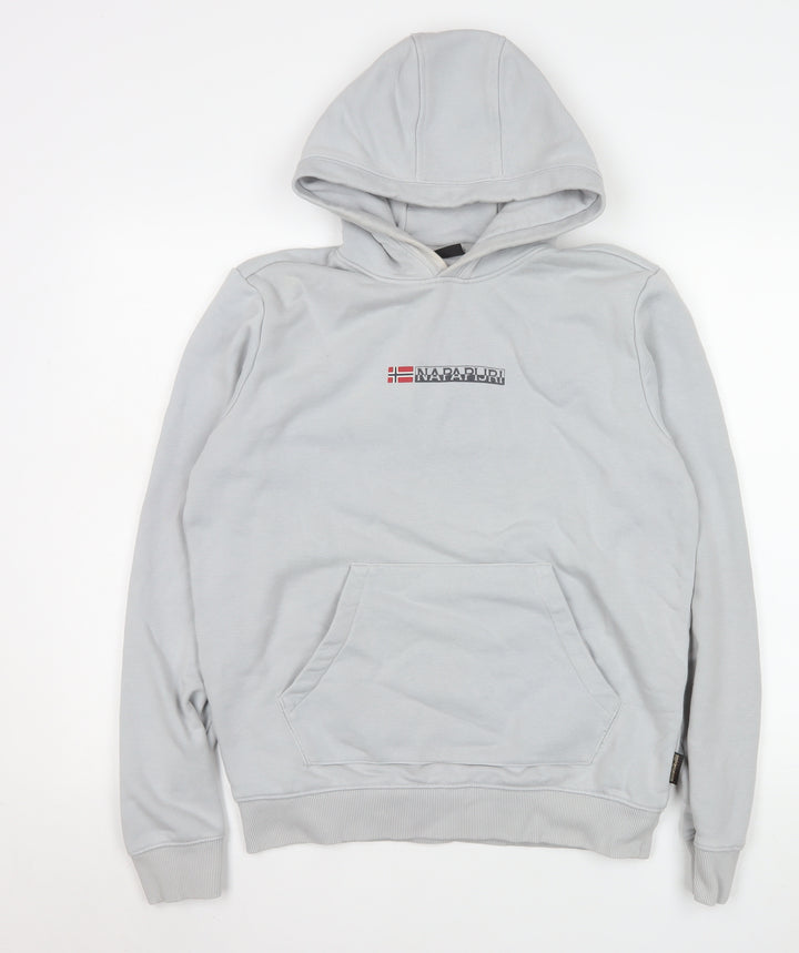 Napapijri Men's Grey Pullover Hoodie S Regular Fit Fleece Logo