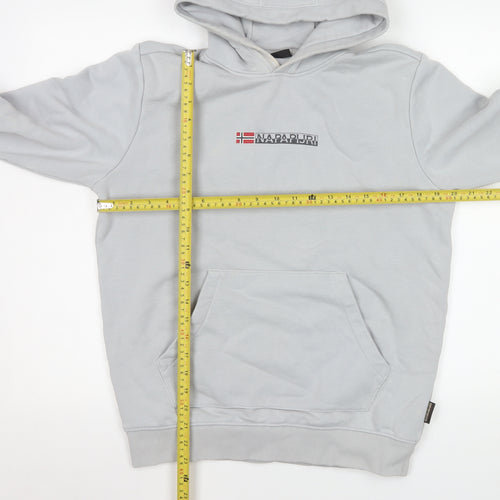 Napapijri Men's Grey Pullover Hoodie S Regular Fit Fleece Logo