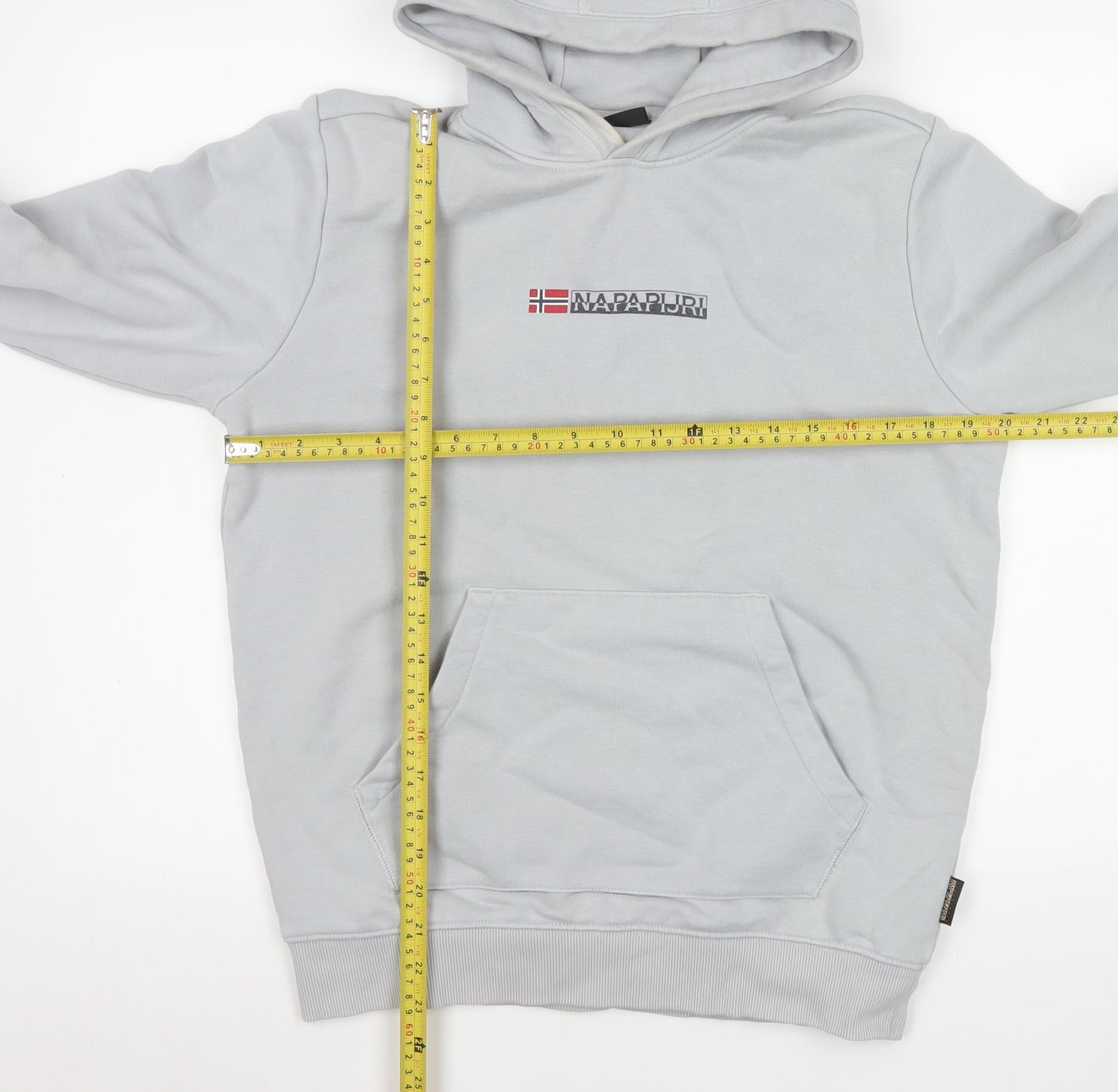 Napapijri Men's Grey Pullover Hoodie S Regular Fit Fleece Logo