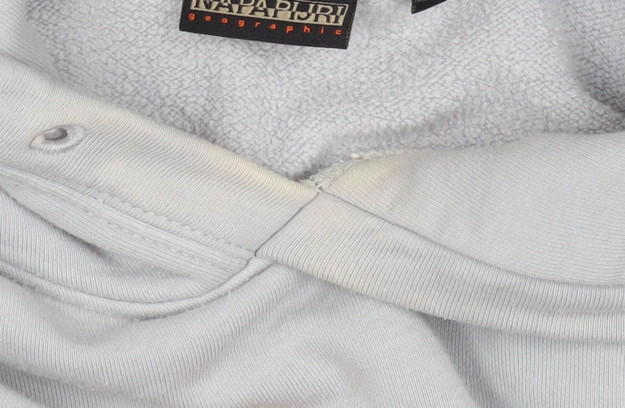 Napapijri Men's Grey Pullover Hoodie S Regular Fit Fleece Logo