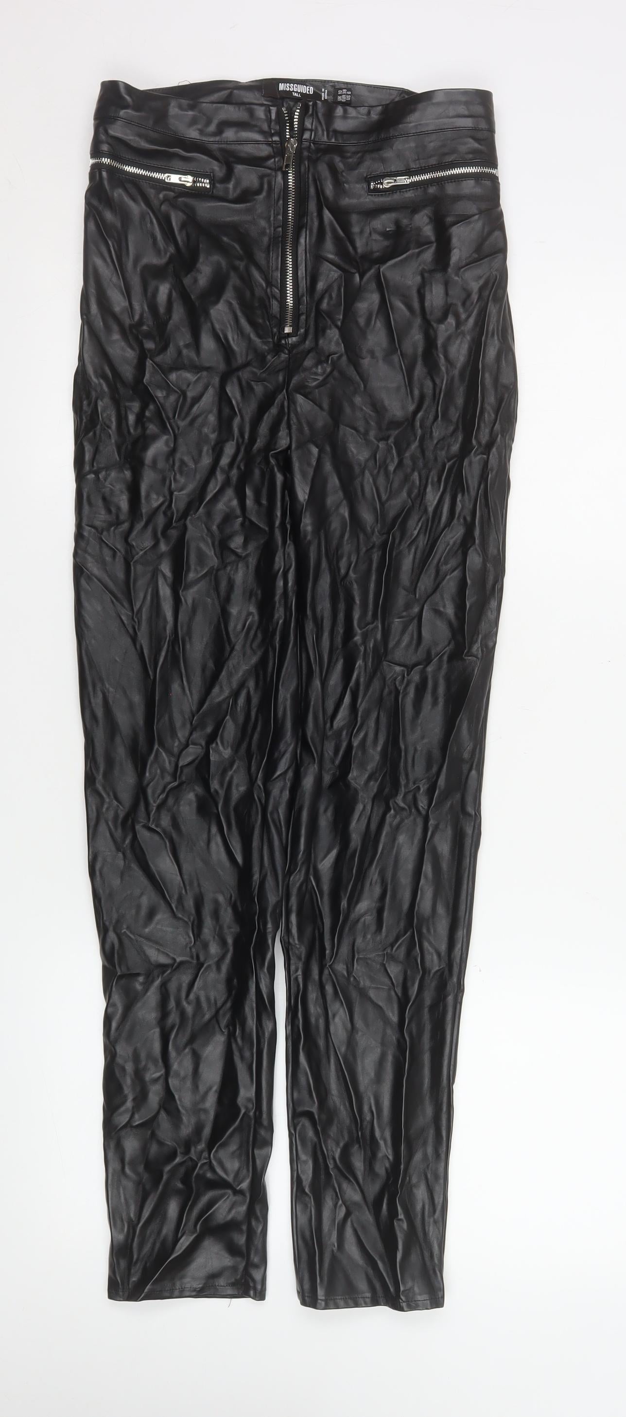 Missguided Tall Black Faux Leather High Rise Skinny Trousers Size 10