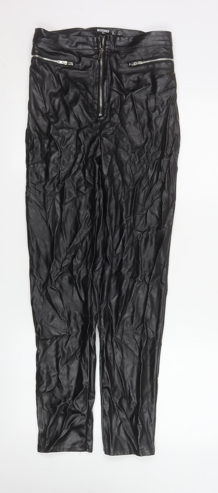 Missguided Tall Black Faux Leather High Rise Skinny Trousers Size 10
