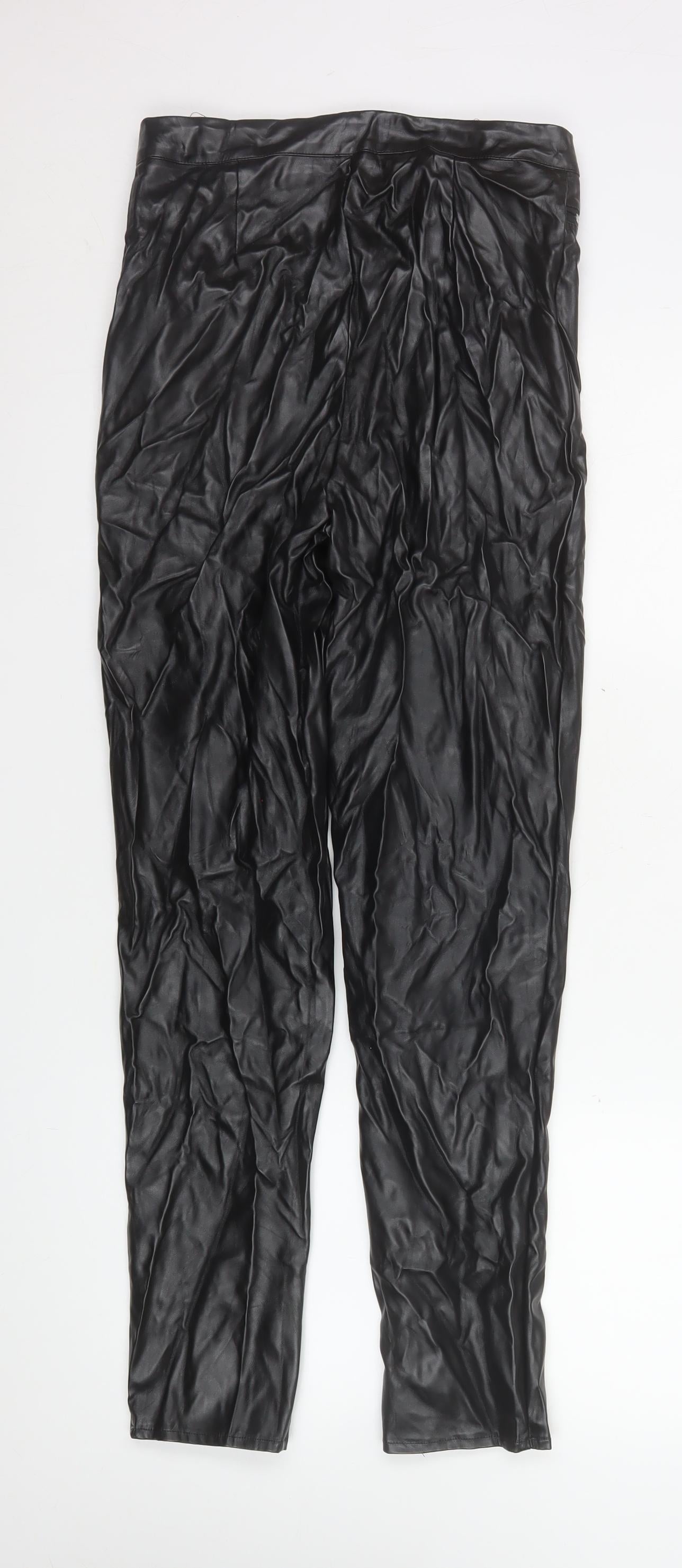 Missguided Tall Black Faux Leather High Rise Skinny Trousers Size 10