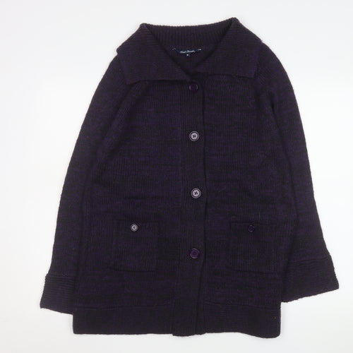 Sarah Hamilton Women's Purple Collared Button Knit Cardigan M