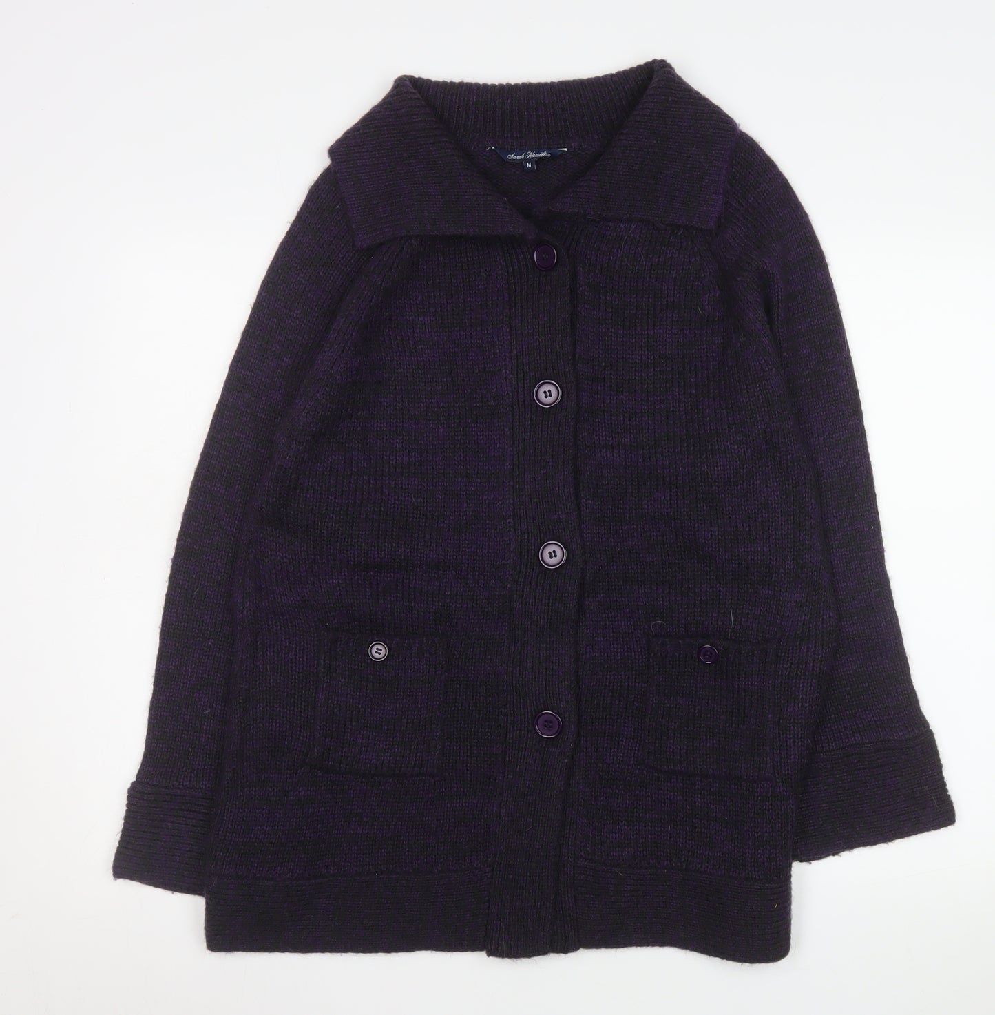 Sarah Hamilton Women's Purple Collared Button Knit Cardigan M
