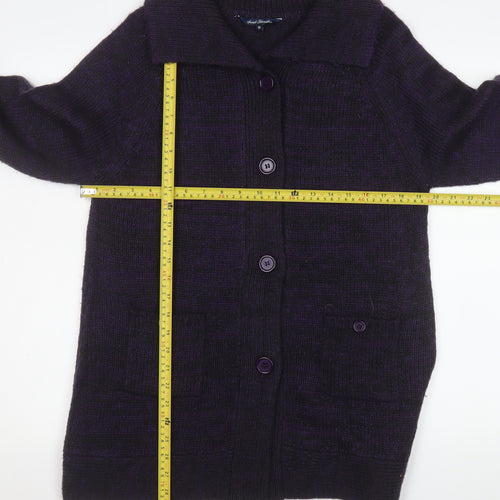 Sarah Hamilton Women's Purple Collared Button Knit Cardigan M