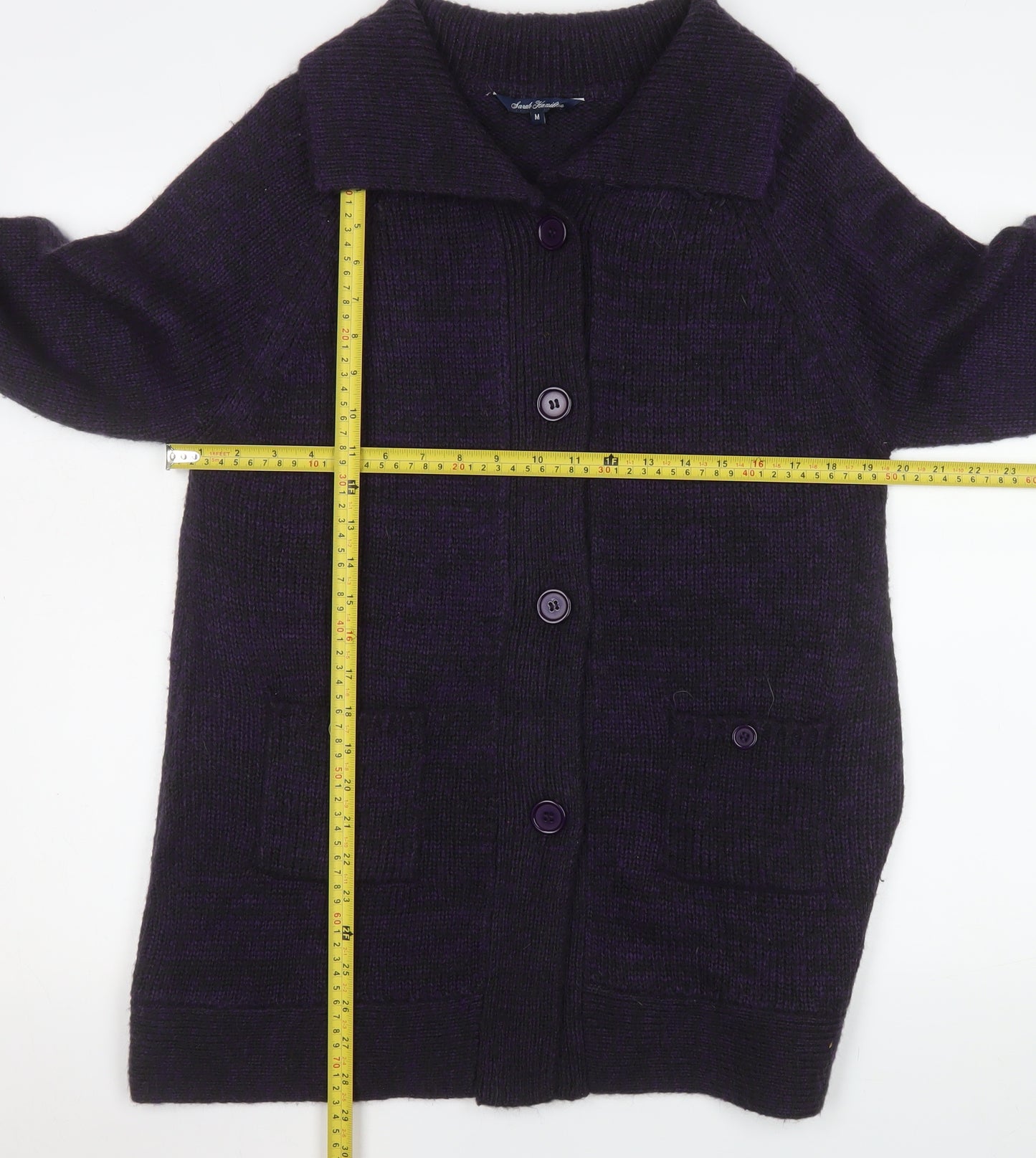Sarah Hamilton Women's Purple Collared Button Knit Cardigan M