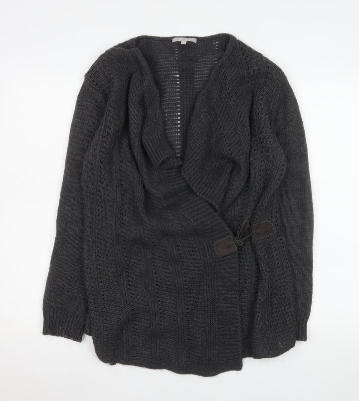 Marks and Spencer Women Grey Open Knit Cardigan M Relaxed Fit
