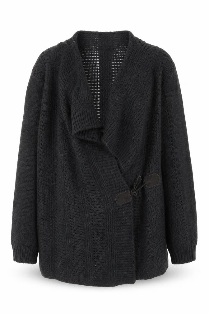 Marks and Spencer Women Grey Open Knit Cardigan M Relaxed Fit