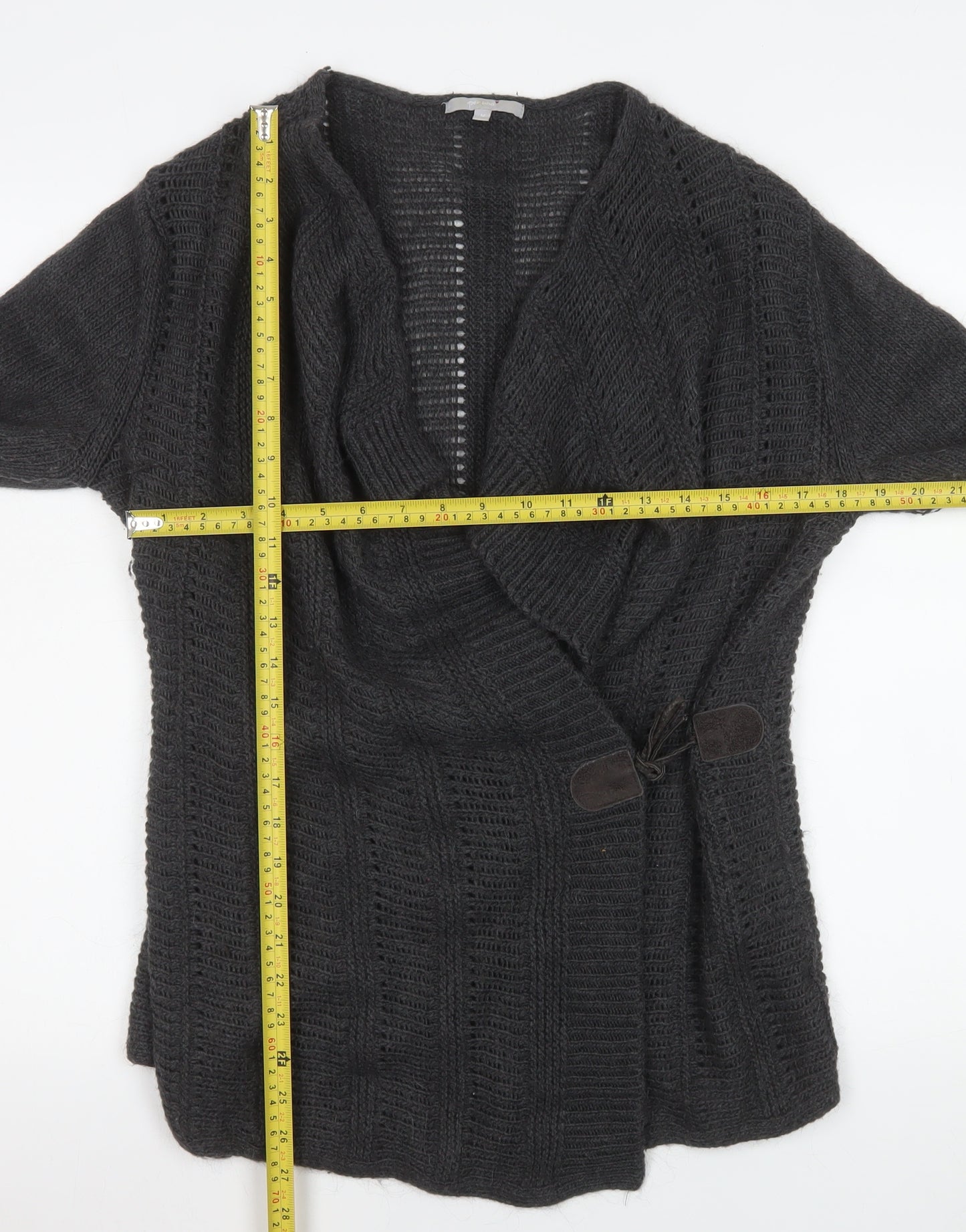 Marks and Spencer Women Grey Open Knit Cardigan M Relaxed Fit
