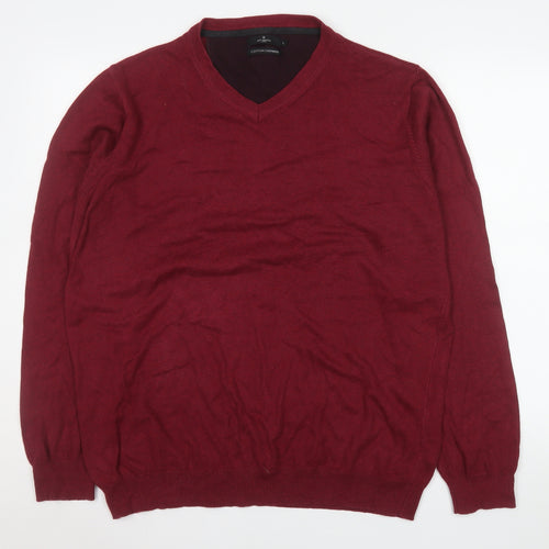 Jeff Banks Men's Red V-Neck Cotton Cashmere Pullover Sweater Size L