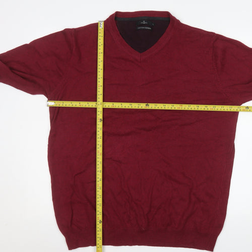 Jeff Banks Men's Red V-Neck Cotton Cashmere Pullover Sweater Size L
