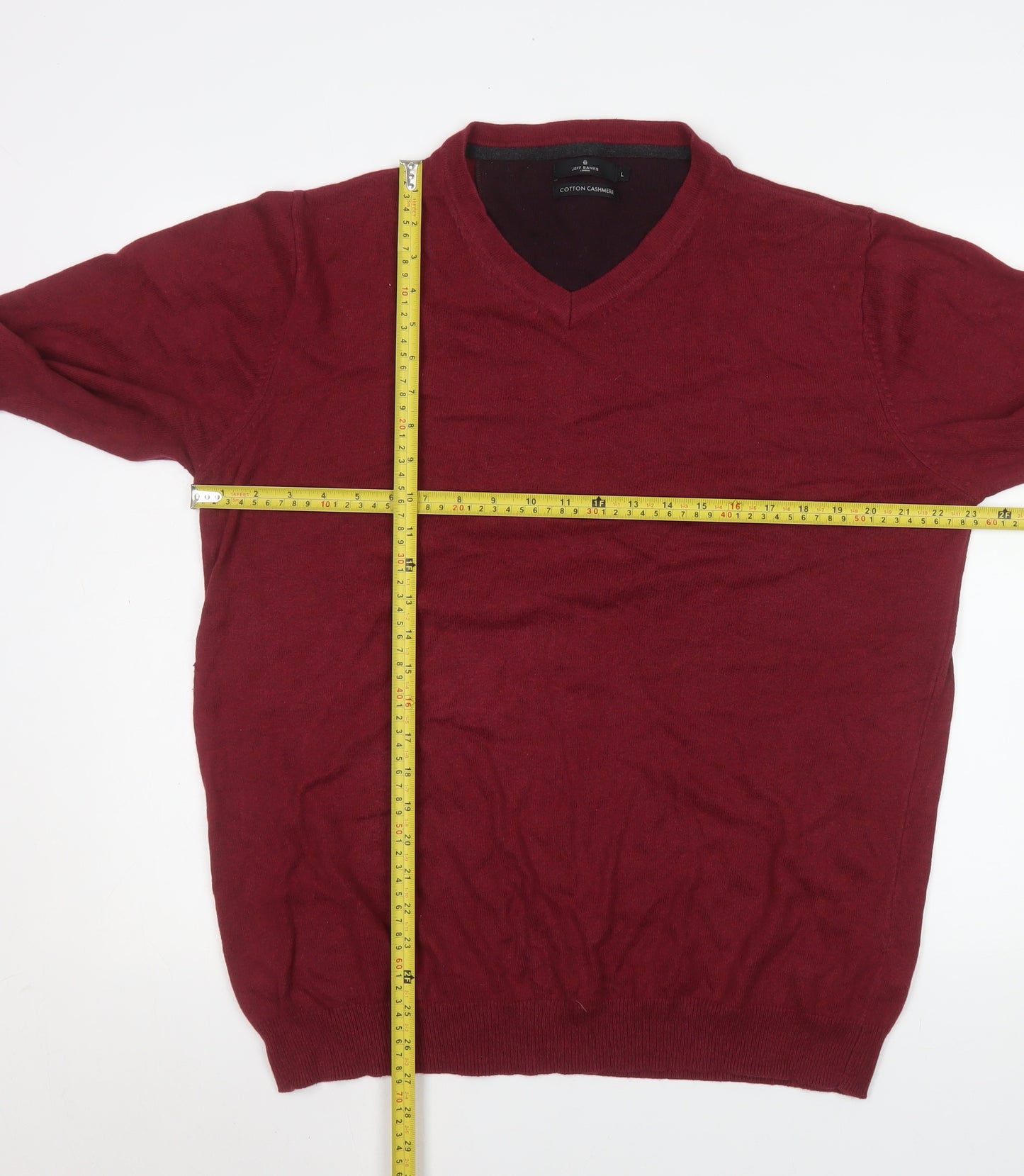 Jeff Banks Men's Red V-Neck Cotton Cashmere Pullover Sweater Size L