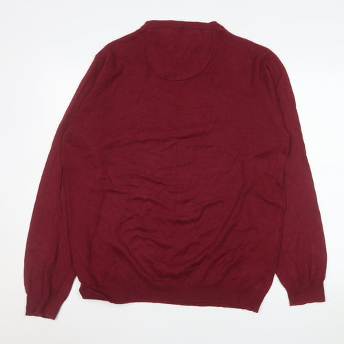 Jeff Banks Men's Red V-Neck Cotton Cashmere Pullover Sweater Size L