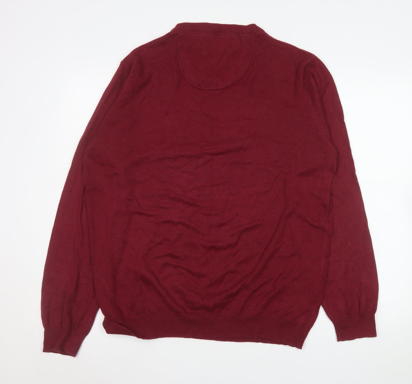 Jeff Banks Men's Red V-Neck Cotton Cashmere Pullover Sweater Size L