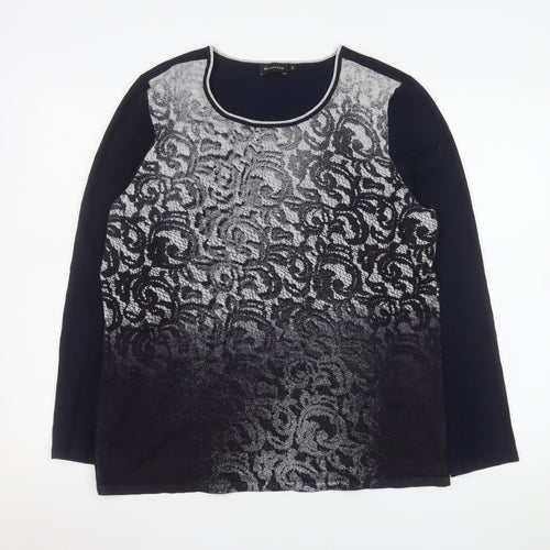 Witteveen Women’s Blue Floral Metallic Knit Long Sleeve Top L