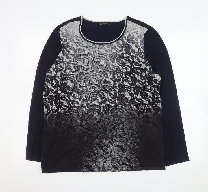 Witteveen Women’s Blue Floral Metallic Knit Long Sleeve Top L