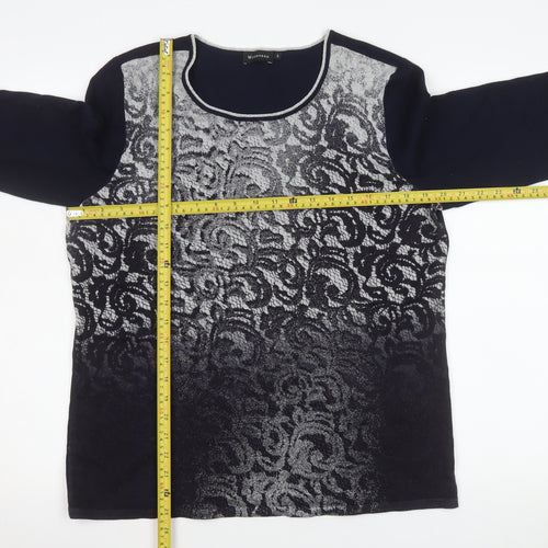 Witteveen Women’s Blue Floral Metallic Knit Long Sleeve Top L