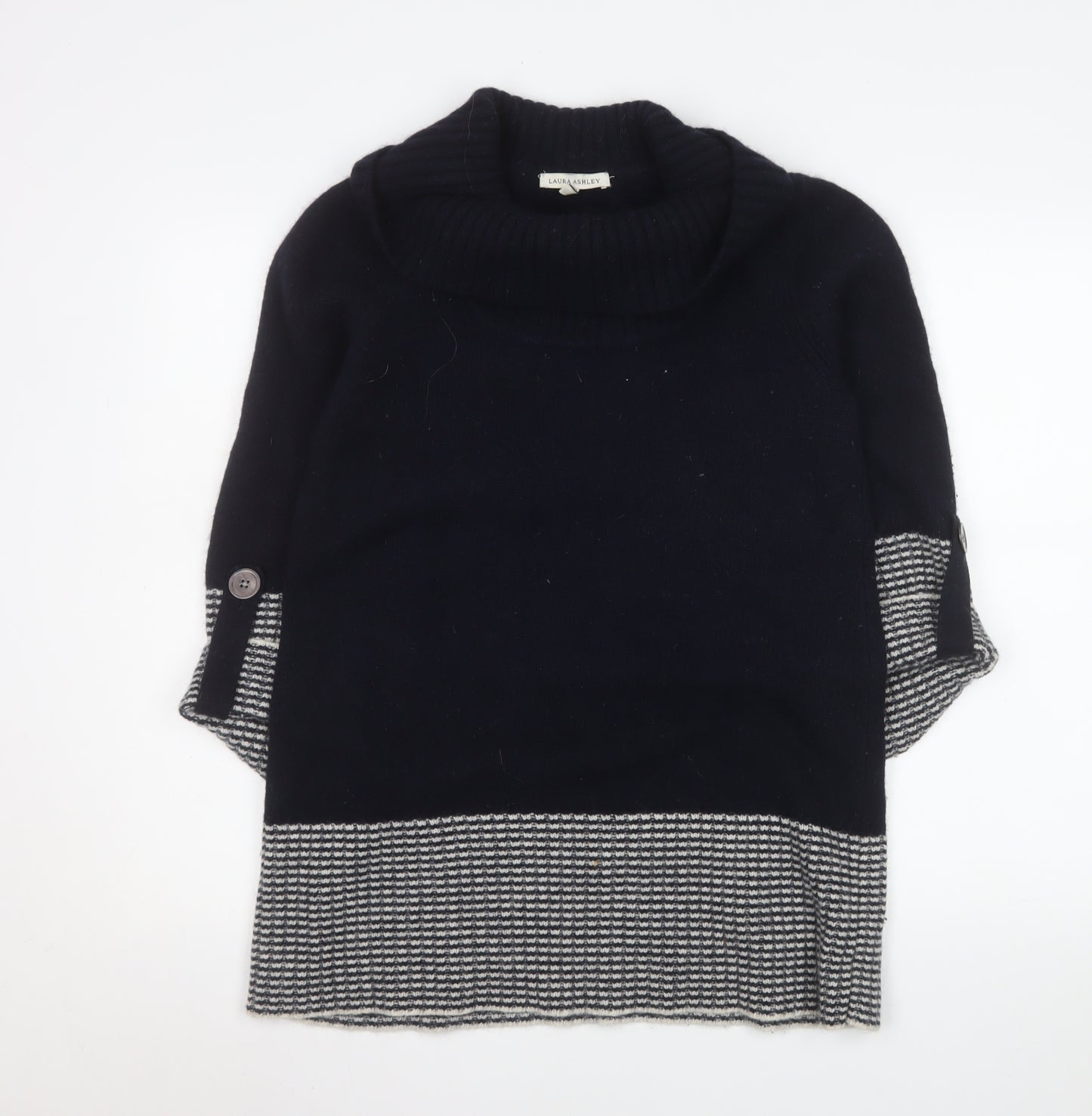 Laura Ashley Women's Navy Roll Neck Wool Blend Jumper Size 12