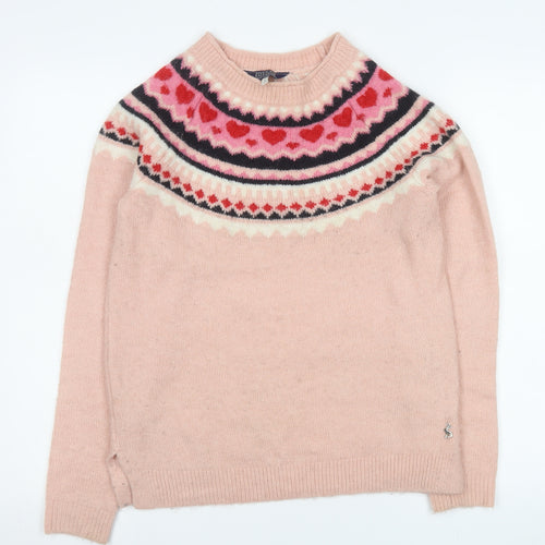 Joules Women's Pink Fair Isle Heart Knit Long Sleeve Jumper Size 8