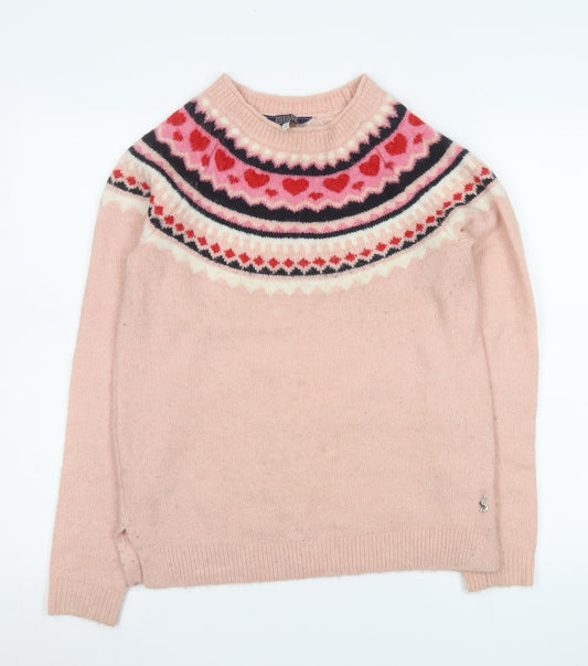 Joules Women's Pink Fair Isle Heart Knit Long Sleeve Jumper Size 8