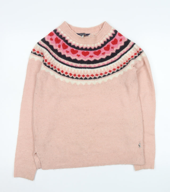 Joules Women's Pink Fair Isle Heart Knit Long Sleeve Jumper Size 8