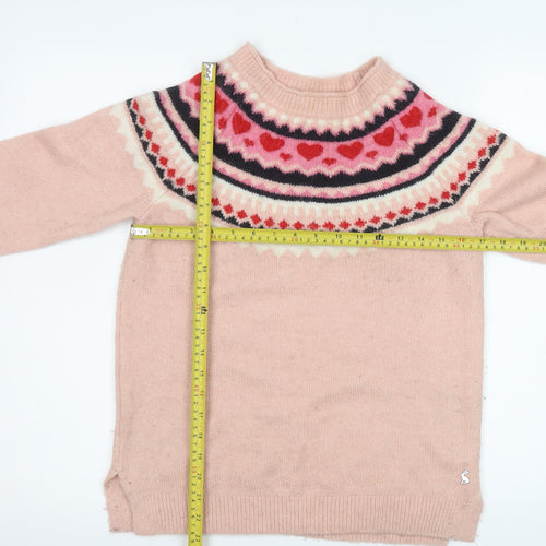 Joules Women's Pink Fair Isle Heart Knit Long Sleeve Jumper Size 8