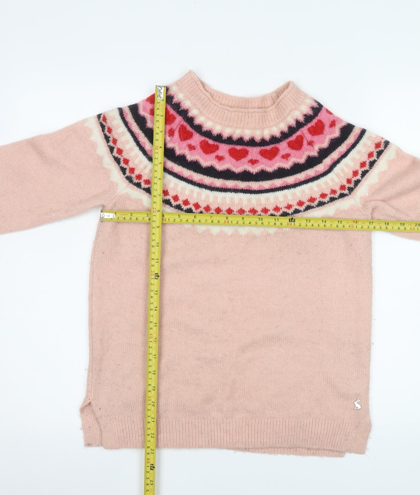 Joules Women's Pink Fair Isle Heart Knit Long Sleeve Jumper Size 8