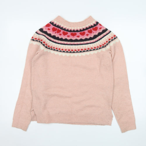 Joules Women's Pink Fair Isle Heart Knit Long Sleeve Jumper Size 8
