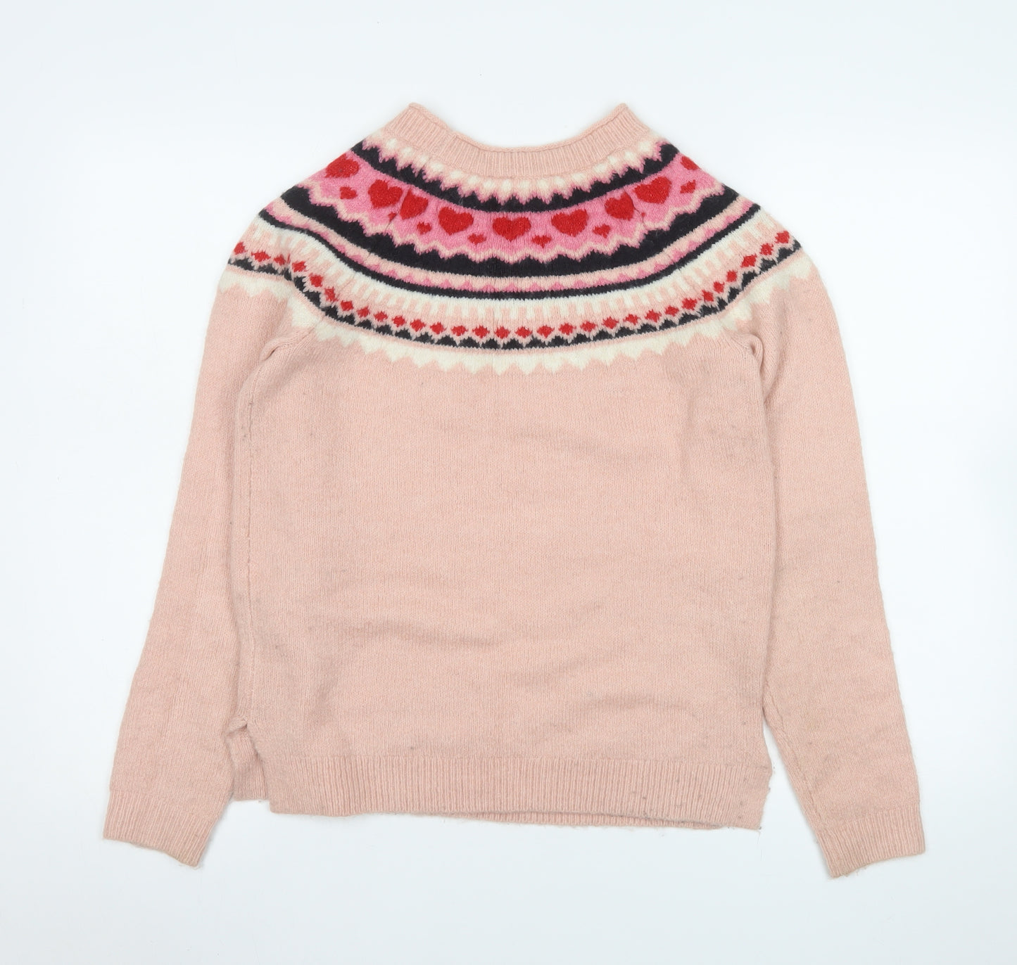 Joules Women's Pink Fair Isle Heart Knit Long Sleeve Jumper Size 8