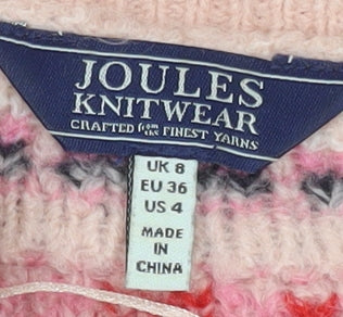 Joules Women's Pink Fair Isle Heart Knit Long Sleeve Jumper Size 8