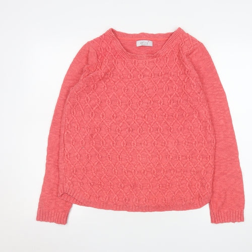 Marks and Spencer Women Pink Cable-Knit Long Sleeve Cotton Jumper Size 12