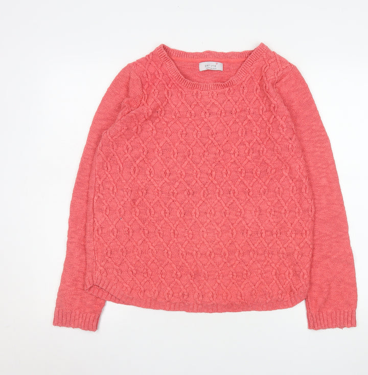 Marks and Spencer Women Pink Cable-Knit Long Sleeve Cotton Jumper Size 12