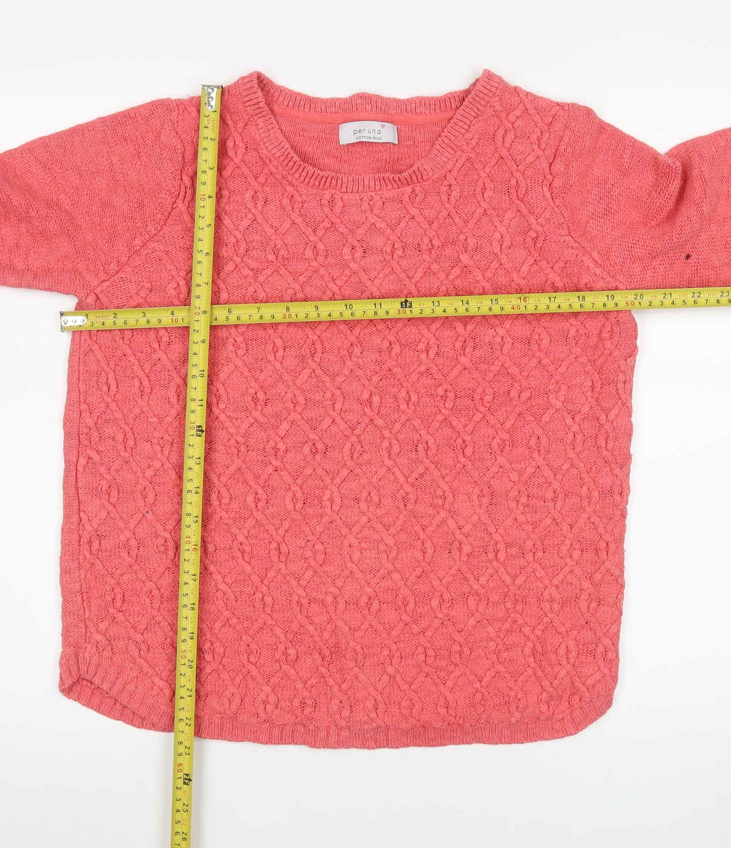 Marks and Spencer Women Pink Cable-Knit Long Sleeve Cotton Jumper Size 12